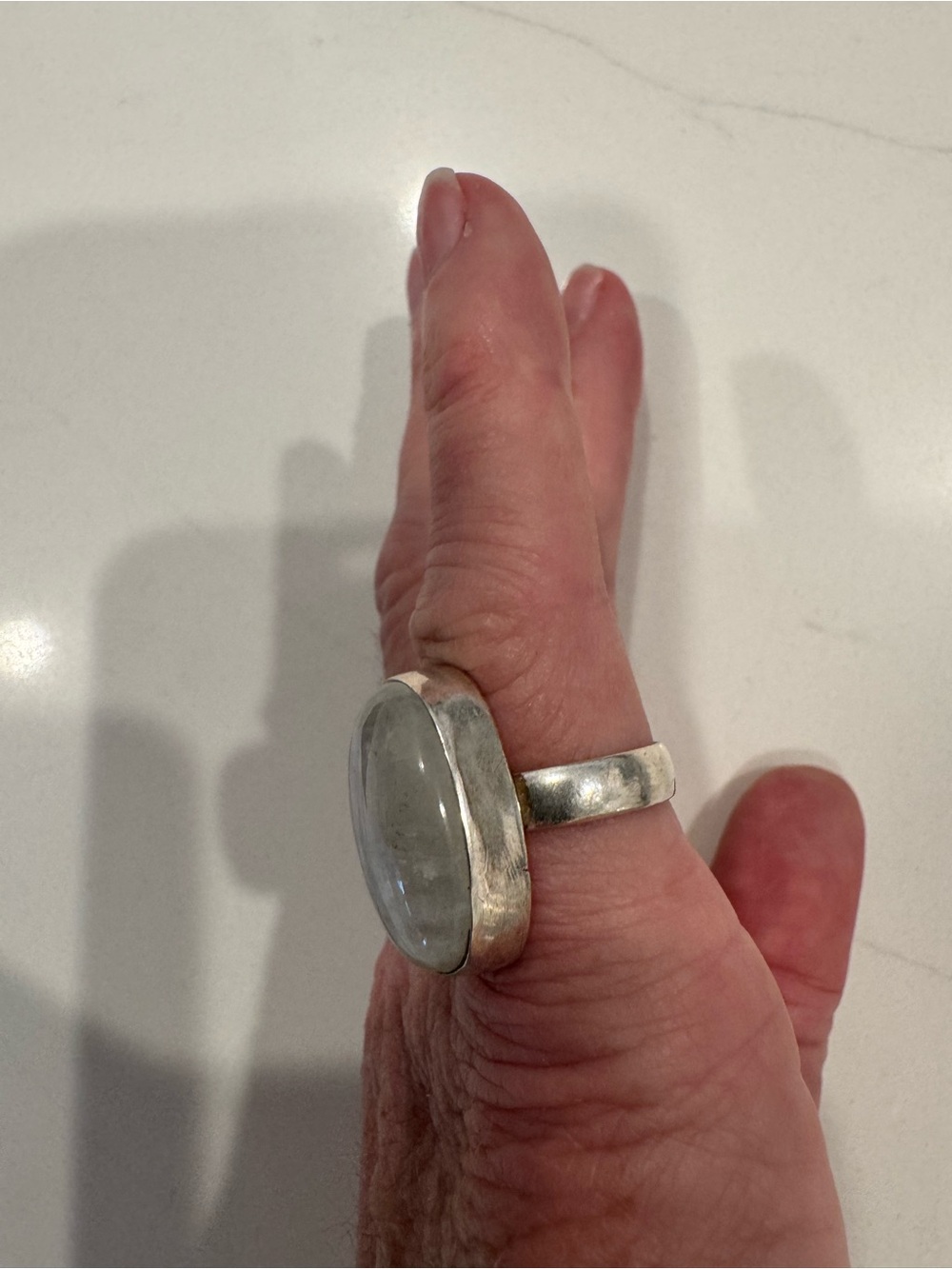Silver Moonstone Oval Ring in Blue-White - Picture 8 of 10